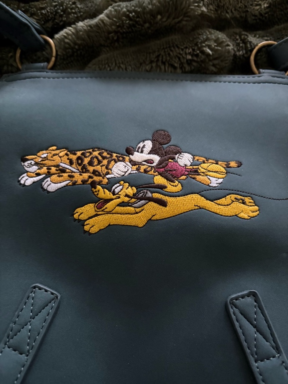 Loungefly Disney Cheetah-Print Crossbody with Disney Embroidery Mickey and Pluto - Picture 2 of 4